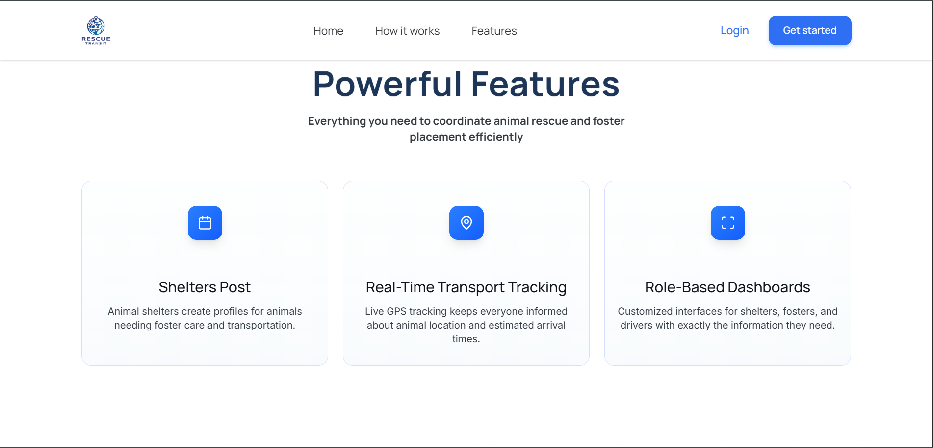 Rescue Transit shelter management interface for animal profiles foster applications and transports